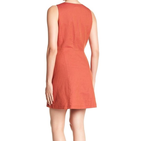 Theory Bonza Rotuma Sleeveless Zip Front Linen Blend Dress - Blood Orange - Picture 2 of 5